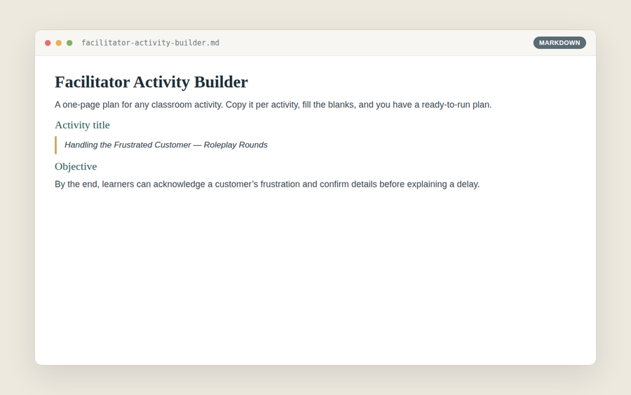 Screenshot of Facilitator Activity Builder
